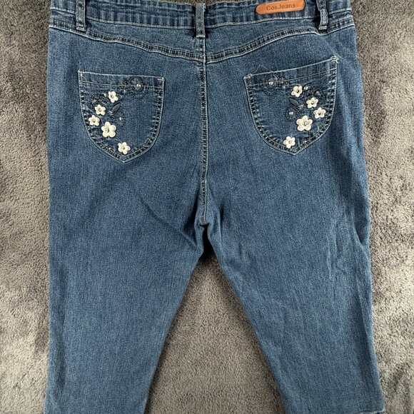 COS Jeans Denim Women Blue Size 16 Ramie Blend Floral Capri Crop ACTL 35x19.5 - Picture 13 of 15